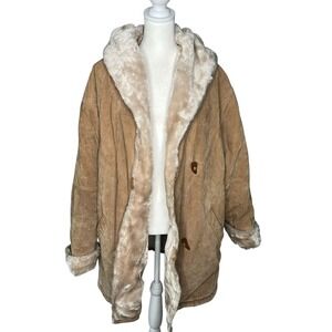 Hooded Suede‎ Faux Fur Trim Toggle Button Coat Jacket Warm Cozy